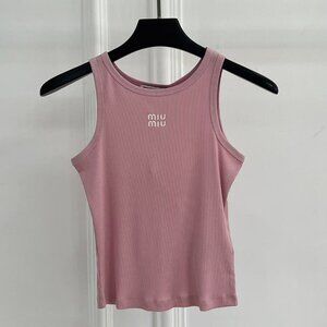 Miu Miu Dusty Rose Ribbed Tank Top, Size S.